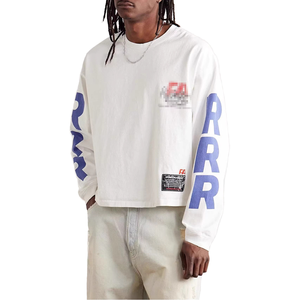 Camiseta Blanca de Manga Larga para Hombre, Estilo Oversize, con Estampado de Letras Azules y Logotipo Frontal, Cuello Redondo, Estilo Urbano, Jersey de Algodón - Product Image 1