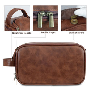 Grand Vintage Double Compartiments Luxe Voyage <span class=keywords><strong>Serviette</strong></span> Cosmétique Dopp Kits Étanche Rasage <span class=keywords><strong>Sac</strong></span> Personnalisé Hommes Trousse De Toilette - Product Image 4