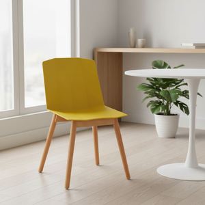 Chaise de bureau en polypropylène (PP) à coque, avec pieds en <span class=keywords><strong>bois</strong></span> massif, bleue, en résine, colorée, pour salle à manger – Meilleure vente - Product Image 1