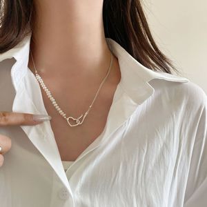 Collar de Clavícula de Plata de Ley S925 con Cadena de Espina de Serpiente y Perla en Forma de Corazón para Mujer, Uso Diario - Product Image 5