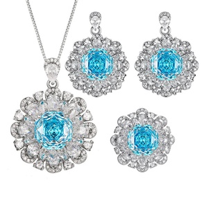 Elegant Fashion Eco-friendly Copper 12-10MM Sea Blue Zircon Floral Pendant <b>Earrings</b> Set Women's Bridal Jewelry Set for Women - Product Image 1