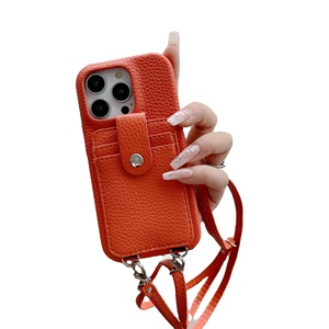 คุณภาพสูงขายร้อนลิ้นจี่ลาย Dual การ์ดกระเป๋าแนวโน้มแนวทแยงส่วนบุคคล Street เคสโทรศัพท์เหมาะสําหรับ <span class=keywords><strong>iPhone</strong></span> 15 - Product Image 1