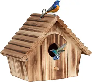 Decor Wooden Craft Bird Houses Hanging Outdoor BirdHouses Wood Bird Nesting Hut Box House Birds Feeders for Outside