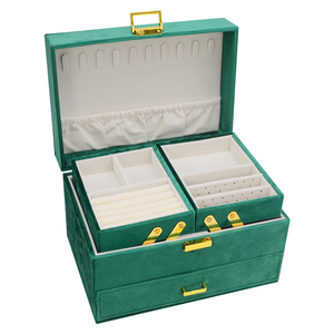 Bán Buôn Tùy Chỉnh Kim Loại Khóa Gấp Nhung Đồ Trang Sức Lưu Trữ Quà Tặng Trường Hợp Sang Trọng Màu Xanh Lá Cây Lớn Bilayer 1 Ngăn Kéo Hộp Đồ Trang Sức Tổ Chức - Product Image 4