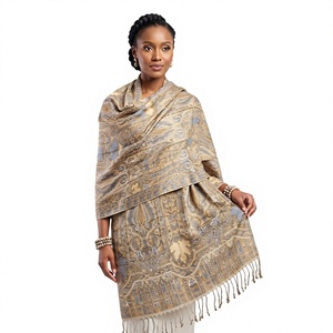 Chal Paisley al por Mayor, Viscosa Jacquard, Borde con Flecos Dorados y Grises, Suave y Ligero, para Invierno, Mujer, OEM, ODM, Personalizado - Product Image 1