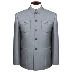 Veste de costume Mao pour homme, Tunique chinoise, Blazer gris à col mandarin, Costume Sun Yat Sen, Manteau Zhongshan, Blazer classique pour homme - Product Image 5