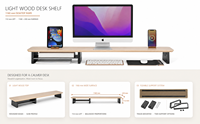 Support d'écran surélevé en bois de noyer personnalisé pour ordinateur portable avec compartiment de rangement latéral