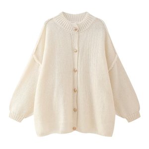 Cardigã Feminino de Malha com Gola Dobrável Cor Sólida Manga Princesa e Renda Floral Unissex Espessura Padrão Coleção Primavera 2026 - Product Image 6