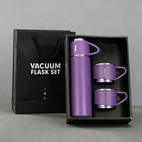 Ensemble cadeau de gourde personnalisée 500 ml en acier inoxydable à double paroi, thermos de luxe, ensemble de bouteilles d'eau isolées, gourde isotherme avec 3 couvercles