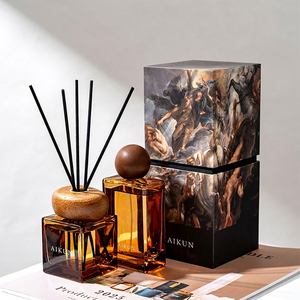 Aikun Luxury Amber Glass Reed <b>Diffuser</b> Gift Set 2 Bottle Aromatherapy Oil Box With Black <b>Sticks</b> For Hotel Home Spa Supply - Product Image 1