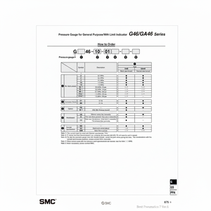 Manomètre G46-2-01 SMC Pneumatics Manuel Variant Service d'exécution - Product Image 1