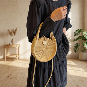 New Lady Fashionable Women's Retro Woven Animal Prints Crochet Round Thin Shoulder Strap Zipper & Hasp Closure Crossbody <b>Handbag</b> - Product Image 3