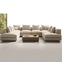 Ensemble de canapé sectionnel en U en bois moderne, fauteuil rembourré écologique et table basse pour appartements, hôtels, villas et salons