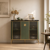 Buffet de luxe vert avec porte en verre trempé, en MDF laqué, pour rangement de vin et thé, OEM ODM Chine