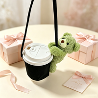 Manchon de tasse portable avec sangle, motif ours en peluche, manchon réutilisable pour boissons froides