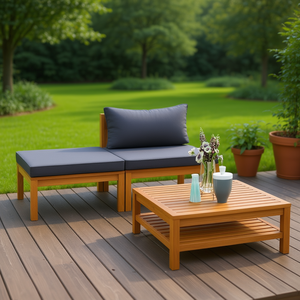 Ensemble de salon de jardin en bois d'acacia 2 places, résistant aux intempéries, mobilier d'extérieur de style contemporain - Product Image 2