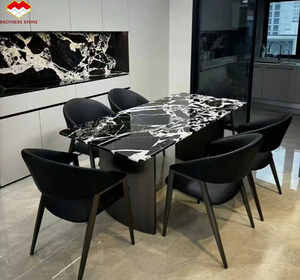 Table à manger en marbre noir Napoléon de luxe italien, grande dalle en marbre naturel de Calcutta avec des veines blanches pour table basse, sol - Product Image 2