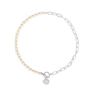 Collar de diseño personalizado A la moda, chapado en oro, Perla medio pavé, collar de media Cadena, 2020 - Product Image 2