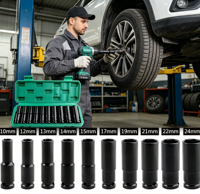10Pcs 8-24Mm 1/2 Inch Drive Deep Impact Socket Set OEM Hand High Carbon Steel Hard Case Heavy Duty Metric Tool untuk Kunci Pas