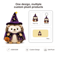 Peluche hérisson d'Halloween personnalisée, jouet en peluche doux, poupée magique sorcière avec chapeau et cape, décoration citrouille, faible MOQ, support OEM ODM