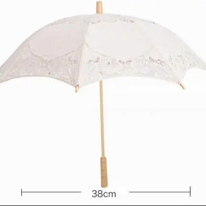 Parasol de Mariée Blanc Tendance, Broderie Dentelle, Ombrelle en Bambou Faite à la Main, Décorations en Dentelle Ivoire - Product Image 2