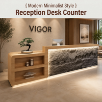 Comptoir de réception moderne à double niveau avec design de style industriel, adapté aux groupes de construction, OEM
