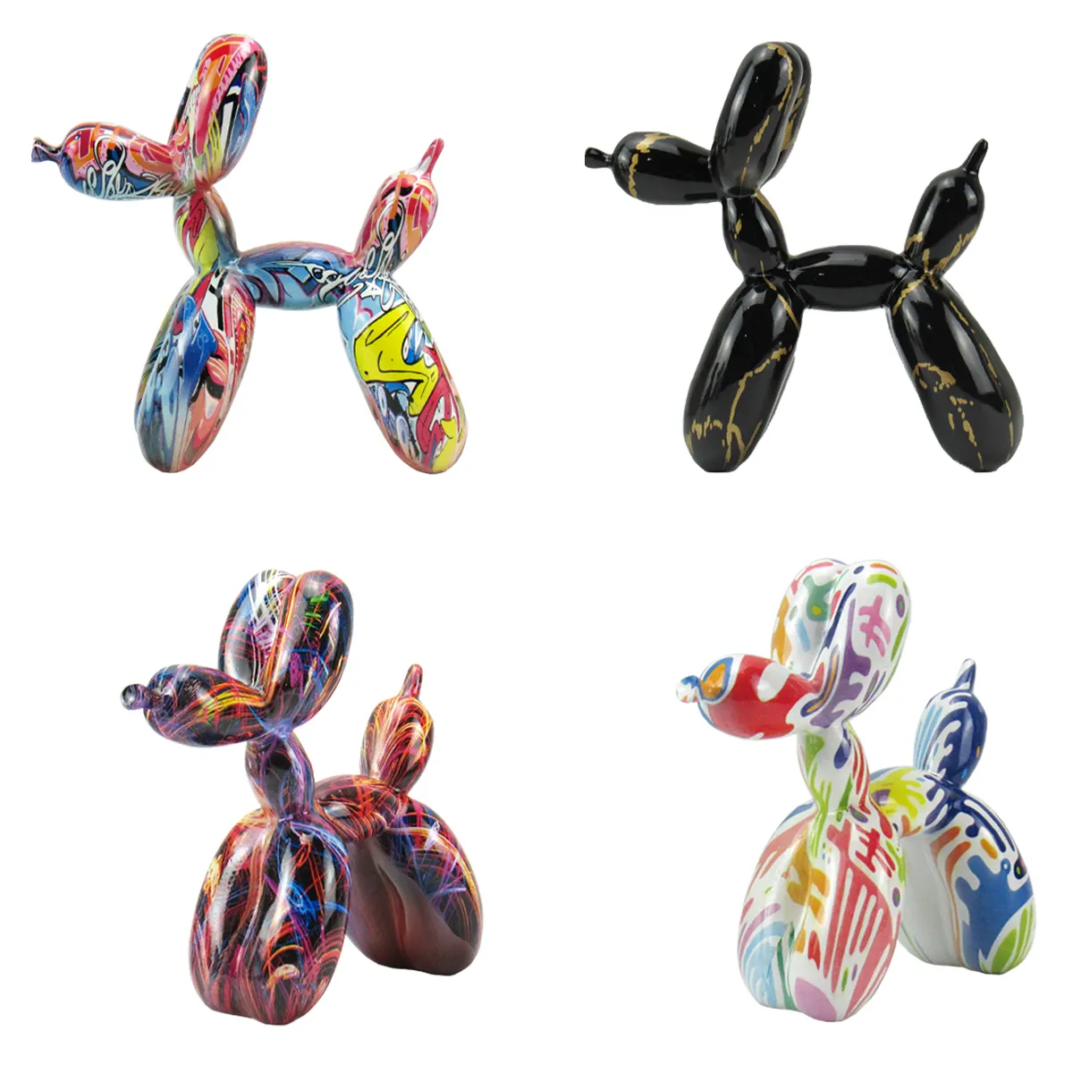 Nuovo Design in resina Graffiti figurine di animali regalo personalizzato trasferimento di acqua palloncino colorato statua di cane decorazione Desktop