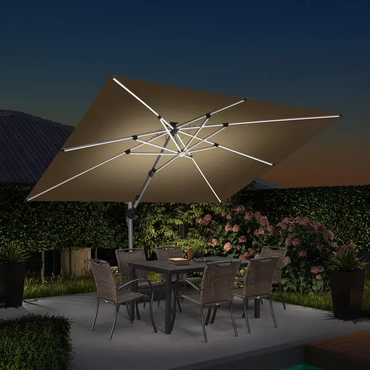 Hot Selling 3*4M Waterdichte Vierkante Parasol Aluminium Patio Parasol Romeinse Parasol Voor Tuin Met Led Licht