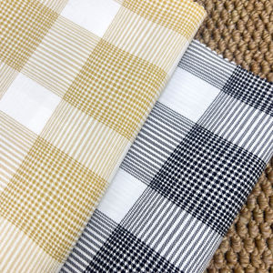 En stock Tissu en coton <span class=keywords><strong>jaune</strong></span> <span class=keywords><strong>moutarde</strong></span> et noir à motif pied-de-poule 125 g/m², froissé au sel, sans repassage, pour robes, tuniques, foulards - Product Image 1