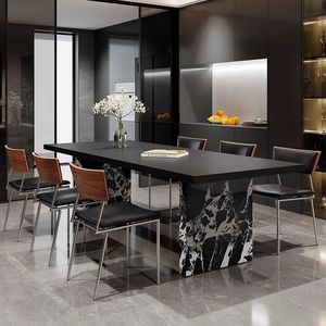 Juego de mesa y sillas de comedor estilo Bauhaus italiano, 6 piezas, diseño rectangular minimalista para uso doméstico - Product Image 4