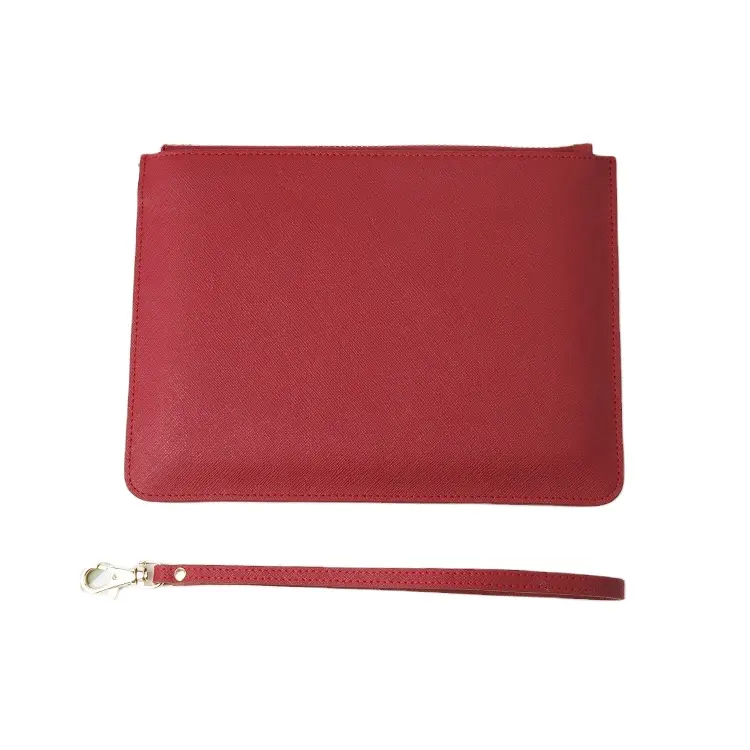 Hot Sale Genuine saffiano Leather phone Zip Pouch Clutch Bag for woman