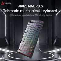 Clavier mécanique Ajazz Ak820 Max Plus Tri Mode, batterie de 8000 mAh, structure de joint à 5 couches pour l'atténuation du bruit, éclairage RVB