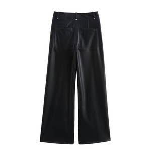 SHENZHU mujeres 2024 otoño nueva moda imitación <span class=keywords><strong>cuero</strong></span> <span class=keywords><strong>pantalones</strong></span> de piernas anchas Vintage cintura alta cremallera Fly <span class=keywords><strong>mujer</strong></span> tobillo <span class=keywords><strong>Pantalones</strong></span> - Product Image 2