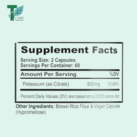 Capsules de citrate de potassium OEM/ODM - Compléments pour l'équilibre électrolytique, la santé musculaire et cardiaque - Végétalien, sans OGM, sans gluten