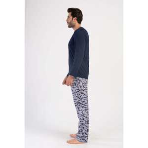 Conjunto de Pijama de Manga Larga con Cuello Redondo para Hombre, con Bolsillos, Ropa de Dormir, Conjunto de Bata de Seda y Algodón, Estilo Casual, Estampado con Logotipo Personalizado - Product Image 3