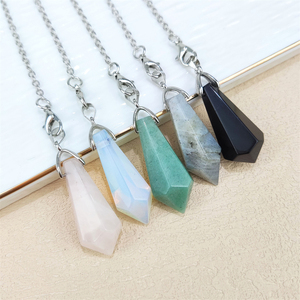 Gros cône pointu pendule en pierre naturelle pour radiesthésie Divination pierre précieuse avec chaîne couleur argent pendentif Reiki Pendule - Product Image 1