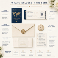 Sac en papier haut de gamme SHINY personnalisé avec gaufrage profond, invitation et carte d'embarquement pour mariage de luxe en destination