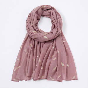 2025 New Design Gold Feather Viscose <b>Shawl</b> Scarf High Quality Bronzing Soft Head <b>Wraps</b> Pashmina Stole Muslim Hijab - Product Image 1