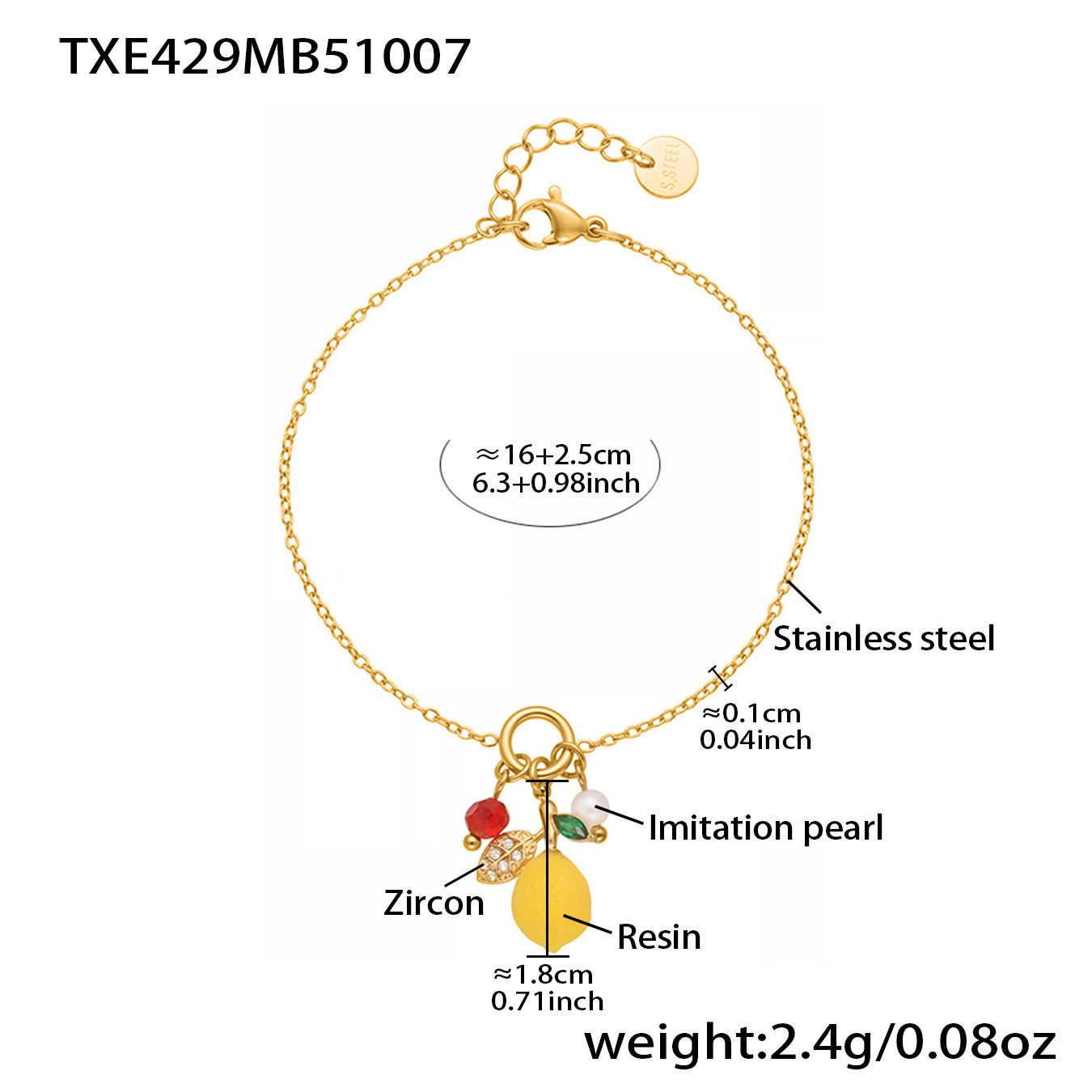 Txe429-golden ciondolo al limone 16 3cm