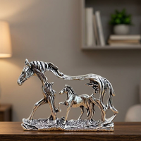 Figurine de cheval en alliage de zinc plaqué argent avec poulain, décoration d'intérieur, thème animal, artisanat de moulage