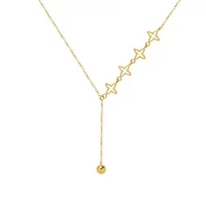 Fashion Elegant Y-shaped Choker Chain Necklace Stainless Steel 18k Gold Plated Daily Wear 4 Leaf Tassel Clover Necklace