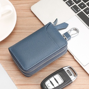 Nouvelle pochette multifonction en cuir véritable pour homme et femme, grande capacité, <span class=keywords><strong>double</strong></span> fermeture éclair, respirante, en cuir de <span class=keywords><strong>vachette</strong></span>, pour clés de voiture et monnaie - Product Image 2