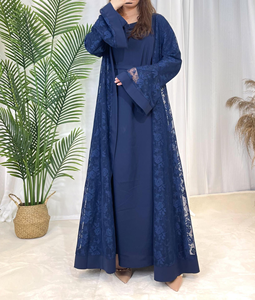 Sharut toptan ramazan Eid Dubai türk zarif zarif dantel tasarım Abaya elbise Modern <span class=keywords><strong>2</strong></span> parça Abaya ile iç prim seti - Product Image 2