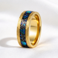 Bague de mariage et de fiançailles pour homme en carbure de tungstène martelé plaqué or 8 mm avec incrustation opale et météorite, vente en gros