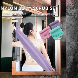 D&D Lot de 4 éponges de bain rectangulaires en nylon pour adultes, exfoliantes, avec sangle de maintien, brosses de bain allongées - Product Image 2