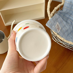 360ml No Handle Polka Dot Coffee Mug <b>Ceramic</b> Yogurt <b>Cup</b> with Lid - Product Image 6