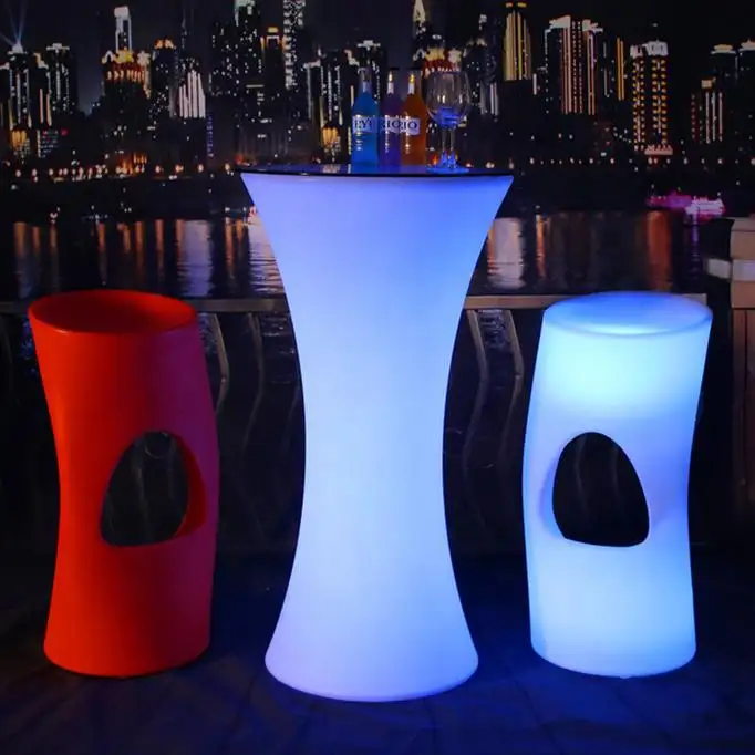 Mesa de bar y silla de color RGB de plástico sin personalizar, muebles Led, mesa de cóctel de alta calidad para eventos de discoteca