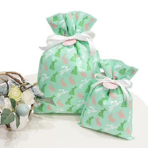 Green Color Party Decoration Non Woven Drawstring Gift Pouches Plastic Easter Bunny Bags