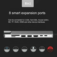 Hub Adaptateur Multiport USB Type C 8-en-1 Station d'Accueil avec HDMI HDTV 4K, USB 3.0, Lecteur de Cartes SD TF et Charge PD