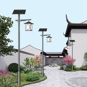 Lámpara Solar de Jardín de Doble Cabezal JM de 3 Metros, Estilo Retro Chino, para Patio, Villa, Paisaje Exterior - Product Image 1